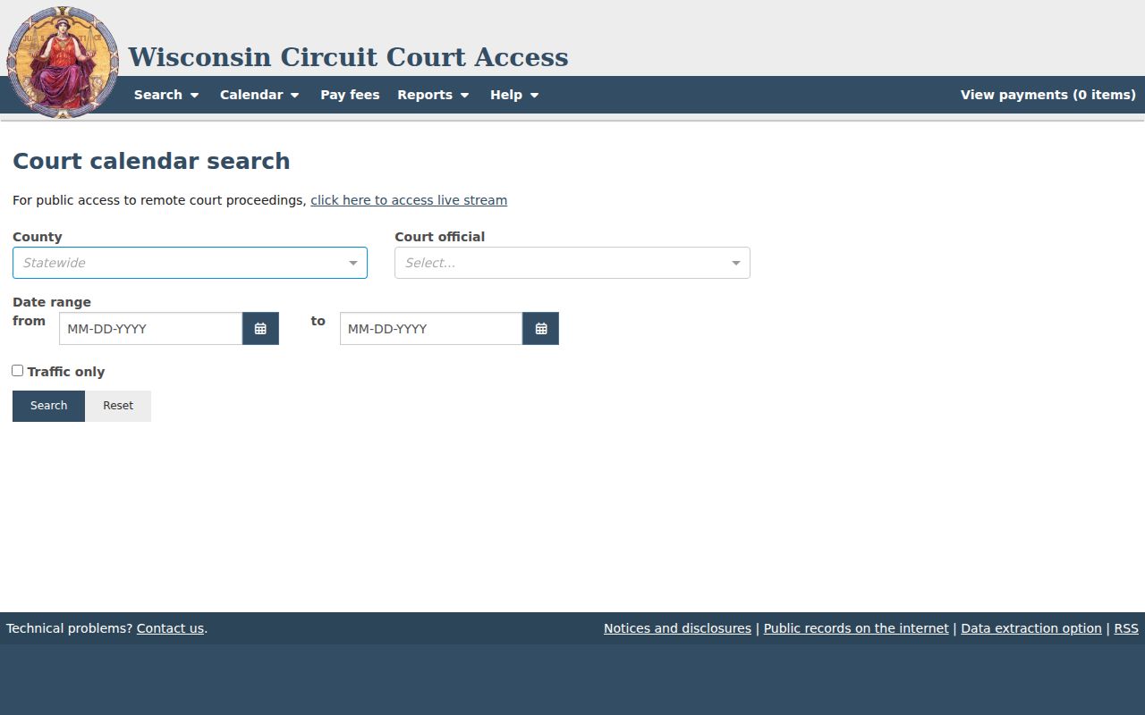 Shawano County court calendar official search controls