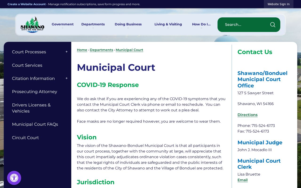 Shawano County traffic ticket municipal court information