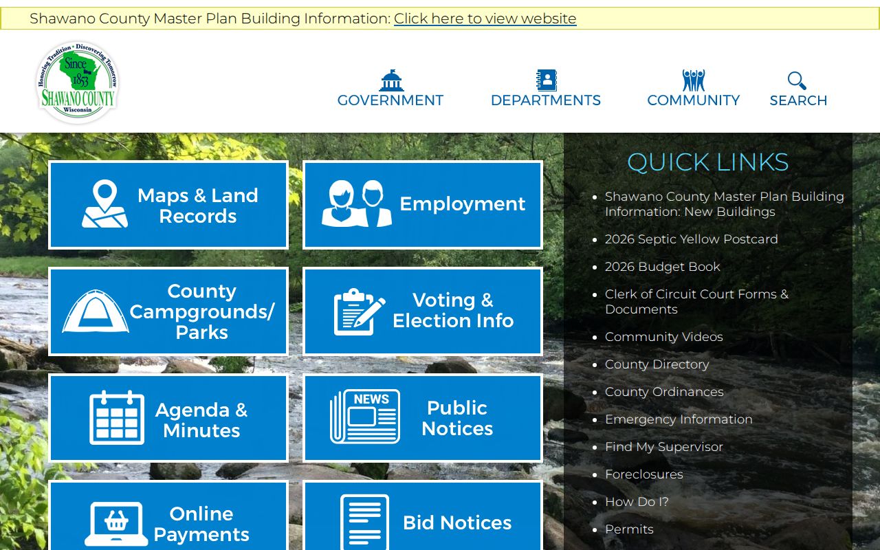 Shawano County court docket county government page